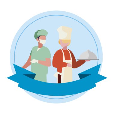 Şerit çerçevesi ile profesyonel işçiler çift