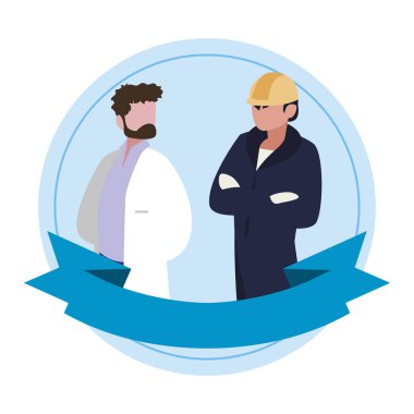 Şerit çerçevesi ile profesyonel işçiler çift