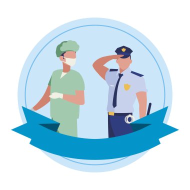 Şerit çerçevesi ile profesyonel işçiler çift