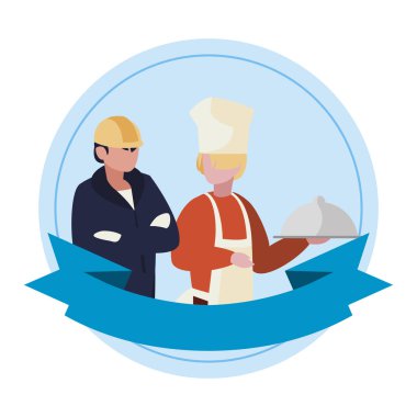 Şerit çerçevesi ile profesyonel işçiler çift