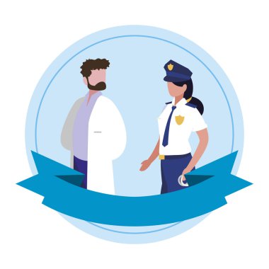 Şerit çerçevesi ile profesyonel işçiler çift