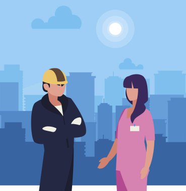 gün doğuşunda Cityscape profesyonel işçiler çift