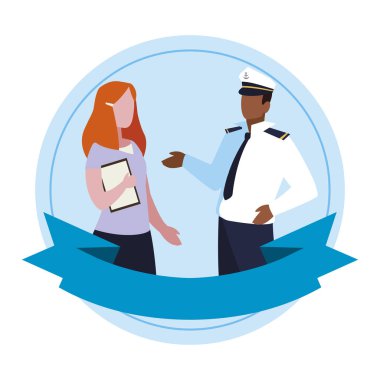 Şerit çerçevesi ile profesyonel işçiler çift