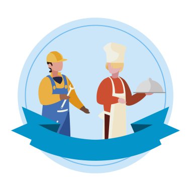 Şerit çerçevesi ile profesyonel işçiler çift