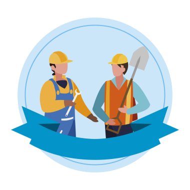 Şerit çerçevesi ile profesyonel işçiler çift