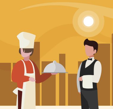 gün batımında Cityscape profesyonel işçiler çift