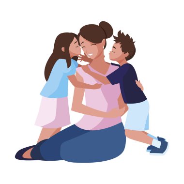 küçük oğlu ve kızı ile güzel anne