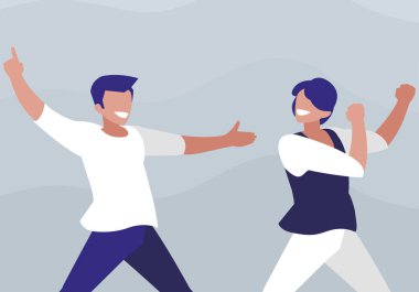 Genç dansçılar çift disko tarzı karakterler