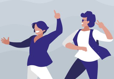 Genç dansçılar çift disko tarzı karakterler