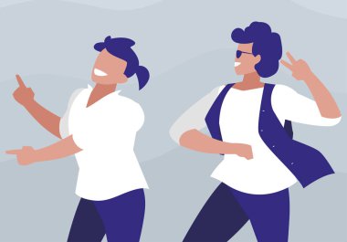 Genç dansçılar çift disko tarzı karakterler