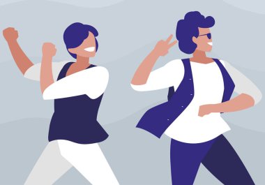 Genç dansçılar çift disko tarzı karakterler