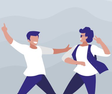 Genç dansçılar çift disko tarzı karakterler