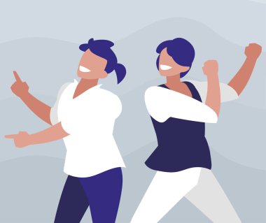 Genç dansçılar çift disko tarzı karakterler