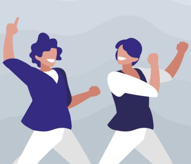 Genç dansçılar çift disko tarzı karakterler