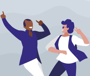 Irklararası dansçılar çift disko tarzı karakterler