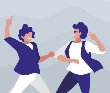 Genç dansçılar çift disko tarzı karakterler