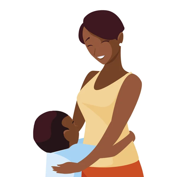 Belle mère noire avec des petits personnages de fils — Image vectorielle