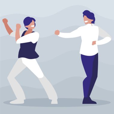 Genç dansçılar çift disko tarzı karakterler