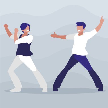 Genç dansçılar çift disko tarzı karakterler