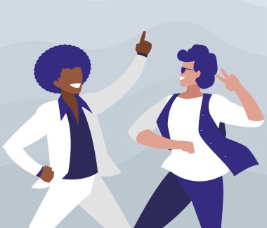 Irklararası dansçılar çift disko tarzı karakterler