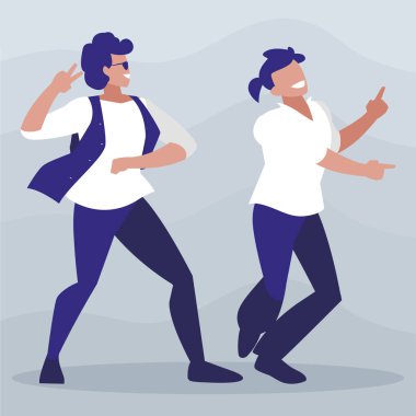 Genç dansçılar çift disko tarzı karakterler