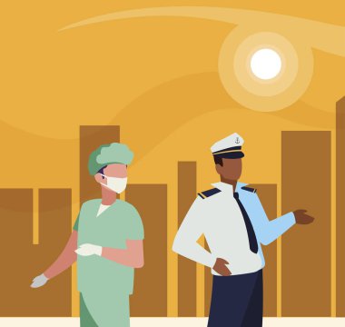 gün batımında Cityscape profesyonel işçiler çift