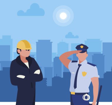 gün doğuşunda Cityscape profesyonel işçiler çift