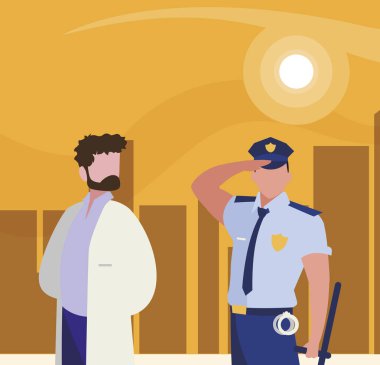 gün batımında Cityscape profesyonel işçiler çift