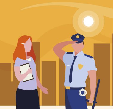 gün batımında Cityscape profesyonel işçiler çift