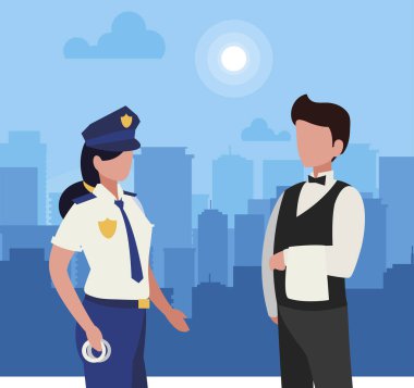 gün doğuşunda Cityscape profesyonel işçiler çift