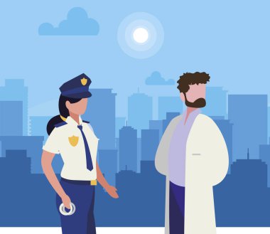 gün doğuşunda Cityscape profesyonel işçiler çift