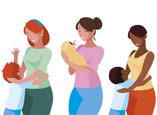 Mütter mit kleinen Kindern — Stockvektor