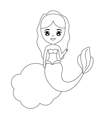 bulut içinde oturan sevimli deniz kızı