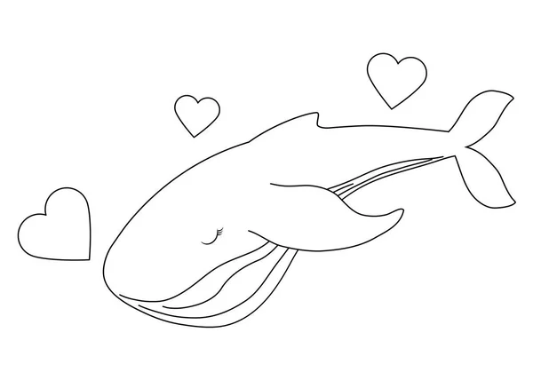 Ballena linda con corazones amor — Vector de stock