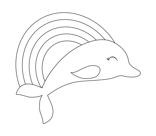 Niedlicher Delfin mit Regenbogen — Stockvektor