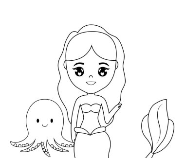 Ahtapot hayvan ile şirin deniz kızı