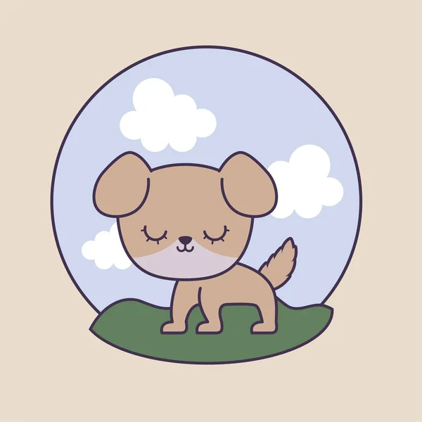 Χαριτωμένο σκυλί με τοπίο στο πλαίσιο κυκλικό — Διανυσματικό Αρχείο