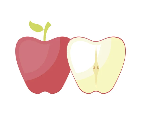 แอปเปิ้ลสดที่มีไอคอนแยกชิ้นผลไม้ — ภาพเวกเตอร์สต็อก