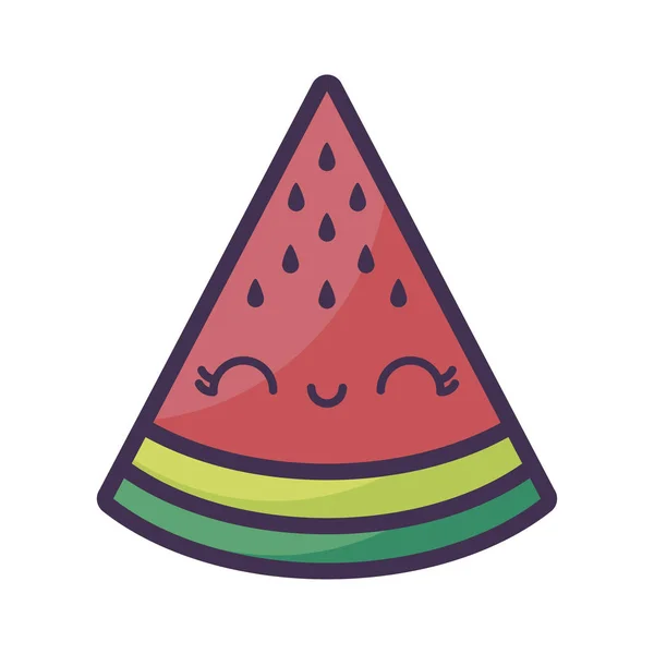 西瓜水果片的卡瓦伊性格 — 图库矢量图片