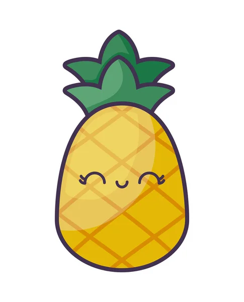 Ananas Frucht Kawaii Charakter — Stockvektor