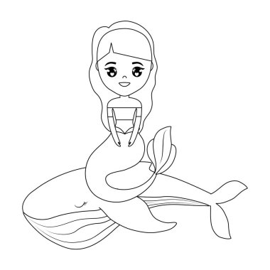 Balina oturan sevimli deniz kızı