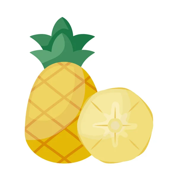 Verse ananas met slice geïsoleerde icoon — Stockvector