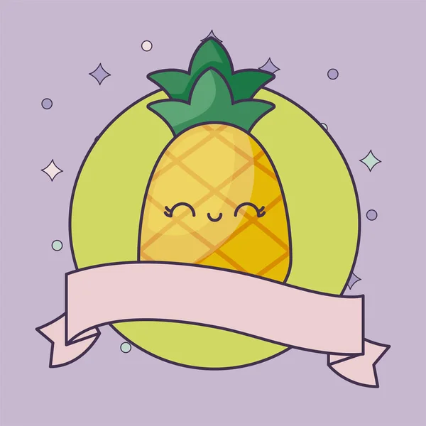 Ananas frukt med band kawaii karaktär — Stock vektor