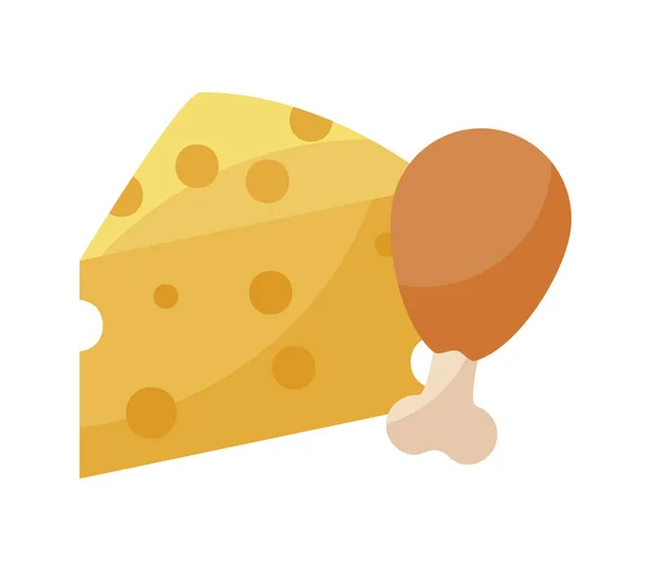 Perna de frango com queijo ícone isolado — Vetor de Stock