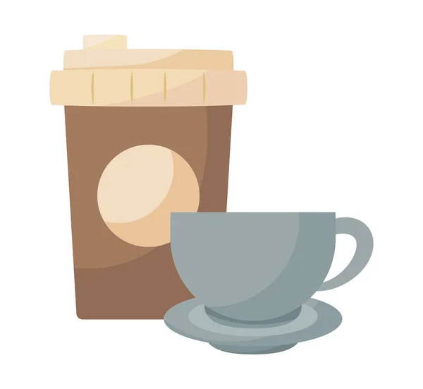 Récipient en plastique avec tasse de café — Image vectorielle