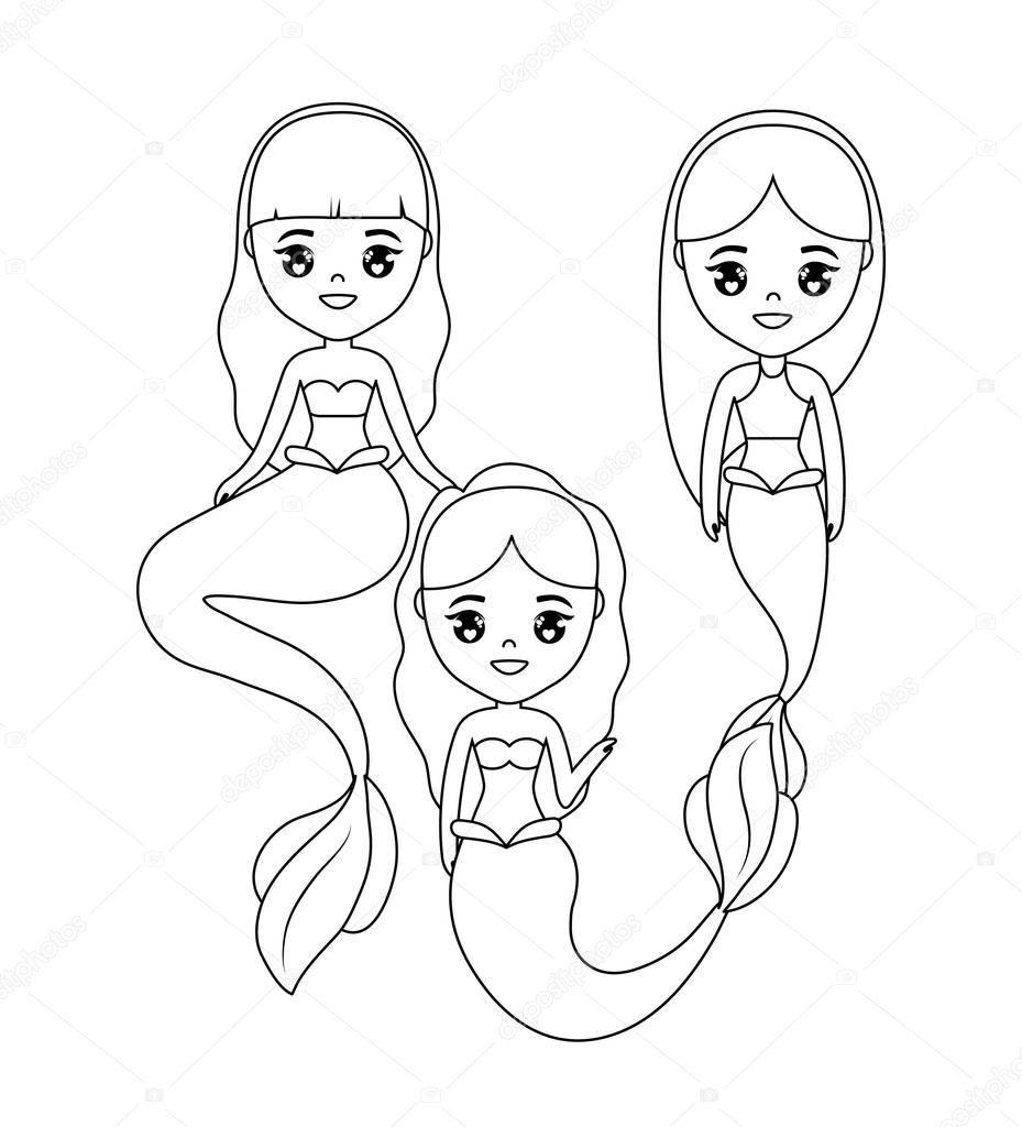 group of cute mermaids character