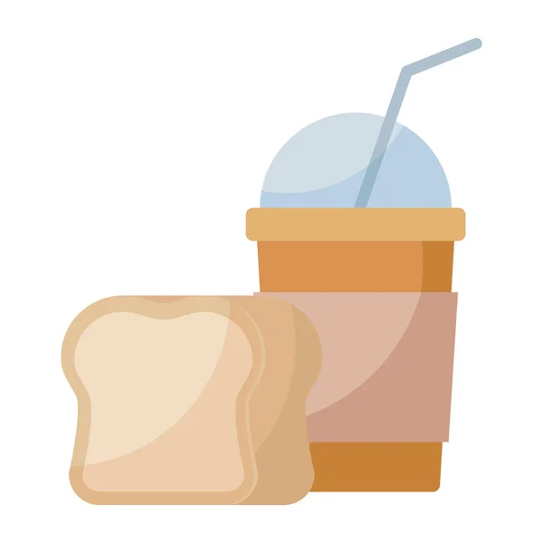 Delicioso batido con pan aislado icono — Vector de stock