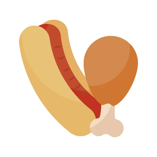 Kippenpoot met Hot Dog geïsoleerde icoon — Stockvector