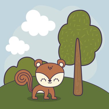 manzara sahnede sevimli sincap