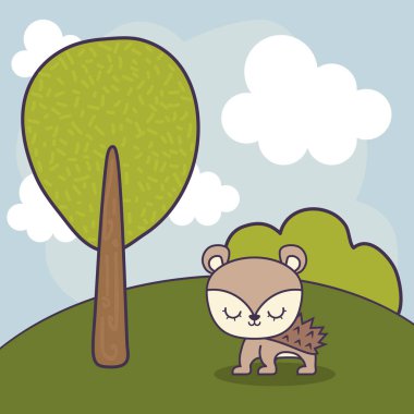 manzara sahnede sevimli kirpi